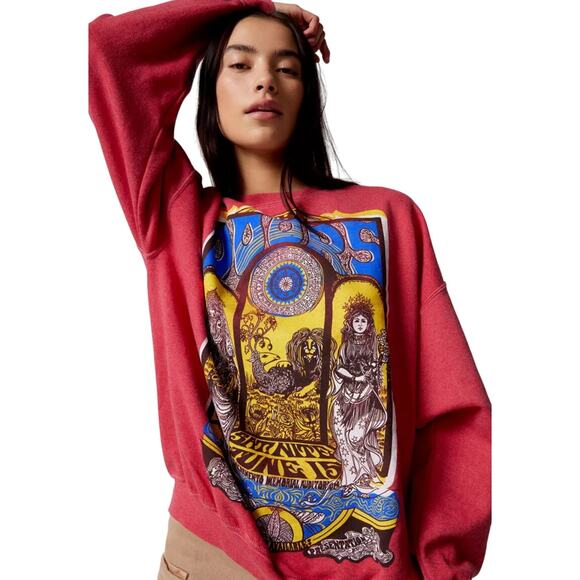 Vintage The Doors Oversized Pink Graphic Sweatshirt One Size Rock Band Tee - Picture 2 of 8